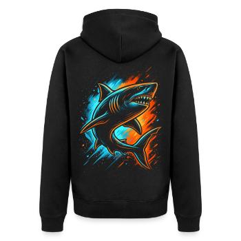 Haifisch Haie Kinder Herren Jungen Hai - Unisex Premium Bio Zip Hoodie - Schwarz - Hinten - Nico (187cm)