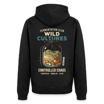 Wilde Kulturen - Unisex Premium Bio Zip Hoodie - Schwarz - Hinten - Nico (187cm)