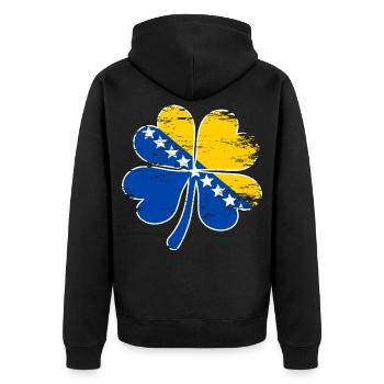 Bosnien Flagge Vierblättriges Kleeblatt used - Unisex Premium Bio Zip Hoodie - Schwarz - Hinten - Nico (187cm)