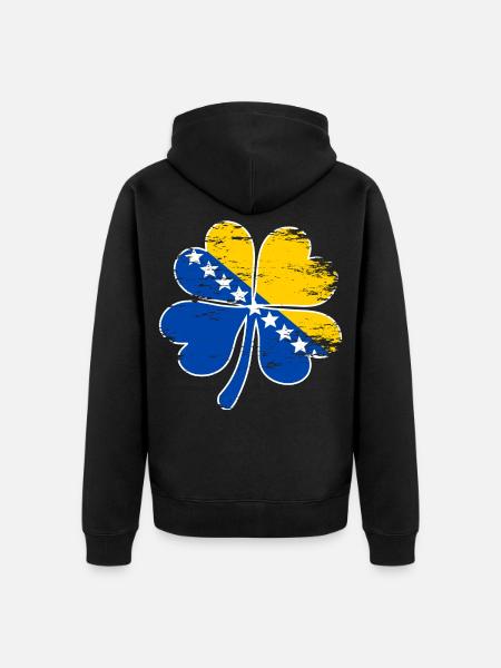 Bosnien Flagge Vierblättriges Kleeblatt used - Unisex Premium Bio Zip Hoodie - Schwarz