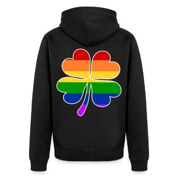 Regenbogen Flagge Vierblättriges Kleeblatt - Unisex Premium Bio Zip Hoodie - Schwarz - Hinten - Nico (187cm)
