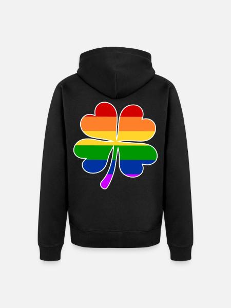 Regenbogen Flagge Vierblättriges Kleeblatt - Unisex Premium Bio Zip Hoodie - Schwarz