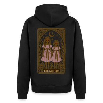 The Sisters – Spooky Halloween Schwestern - Unisex Premium Bio Zip Hoodie - Schwarz - Hinten - Nico (187cm)