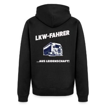 LKW-Fahrer Aus Leidenschaft Trucker Geschenk - Unisex Premium Bio Zip Hoodie - Schwarz - Hinten - Nico (187cm)