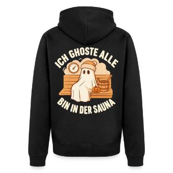 Lustiger Sauna Geist ghostet alle - Unisex Premium Bio Zip Hoodie - Schwarz - Hinten - Nico (187cm)
