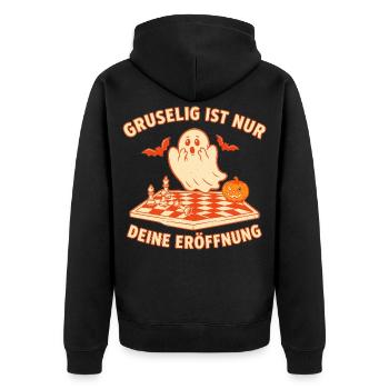 Freche Schach Eröffnung Halloween - Unisex Premium Bio Zip Hoodie - Schwarz - Hinten - Nico (187cm)