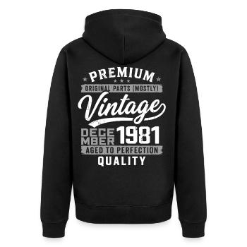Vintage Qualitätsausgabe Dezember 1981 - Unisex Premium Bio Zip Hoodie - Schwarz - Hinten - Nico (187cm)