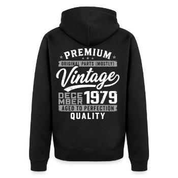 Vintage Dezember 1979 Qualitätsausgabe - Unisex Premium Bio Zip Hoodie - Schwarz - Hinten - Nico (187cm)