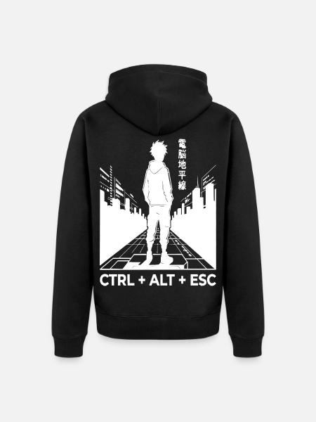 Cyberpunk-Silhouette mit CTRL ALT ESC - Unisex Premium Bio Zip Hoodie - Schwarz