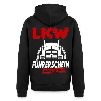 LKW  Führerschein bestanden Sprüche Lastwagen - Unisex Premium Bio Zip Hoodie - Schwarz - Hinten - Nico (187cm)