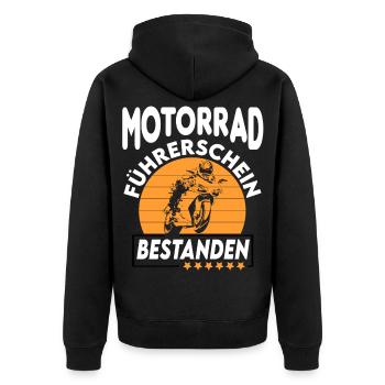 Motorrad Führerschein bestanden Sprüche fahren - Unisex Premium Bio Zip Hoodie - Schwarz - Hinten - Nico (187cm)