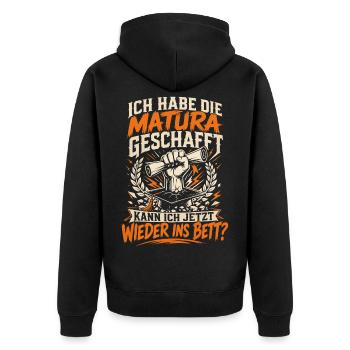 Matura geschafft kann ich ins Bett - Unisex Premium Bio Zip Hoodie - Schwarz - Hinten - Nico (187cm)