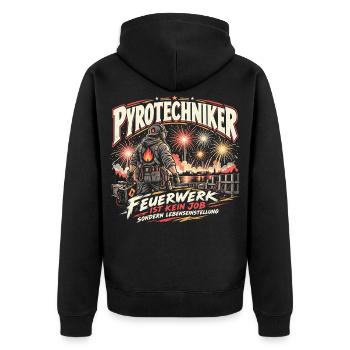 Pyrotechniker - Feuerwerk ist Leidenschaft - Unisex Premium Bio Zip Hoodie - Schwarz - Hinten - Nico (187cm)