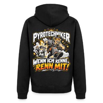 Pyrotechniker - Wenn ich renne, renn mit! - Unisex Premium Bio Zip Hoodie - Schwarz - Hinten - Nico (187cm)