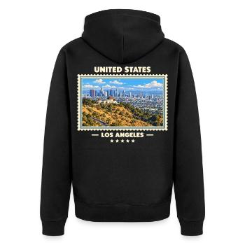Vereinigte Staaten Los Angeles Vintage Reisemarke - Unisex Premium Bio Zip Hoodie - Schwarz - Hinten - Nico (187cm)