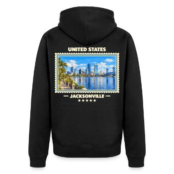 Vereinigte Staaten Jacksonville Vintage Reisemarke - Unisex Premium Bio Zip Hoodie - Schwarz - Hinten - Nico (187cm)