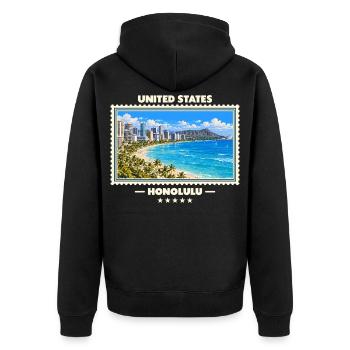 Vereinigte Staaten Honolulu Vintage Reisemarke - Unisex Premium Bio Zip Hoodie - Schwarz - Hinten - Nico (187cm)