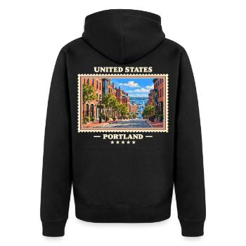 Vereinigte Staaten Portland Maine Vintage Reisemar - Unisex Premium Bio Zip Hoodie - Schwarz - Hinten - Nico (187cm)