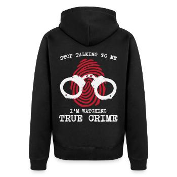 Crime-show-fan - Unisex Premium Bio Zip Hoodie - Schwarz - Hinten - Nico (187cm)