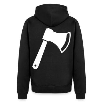 Axt Beil Holzfäller Geschenkidee  - Unisex Premium Bio Zip Hoodie - Schwarz - Hinten - Nico (187cm)