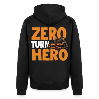 Zero Turn Hero – Zero Turn Rasenmäher Rasenmäh-Papa - Unisex Premium Bio Zip Hoodie - Schwarz - Hinten - Nico (187cm)
