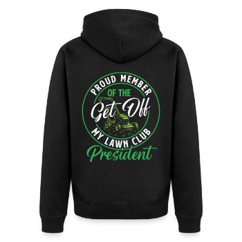 Verschwinden von meinem Rasenclub – lustiger Rasenmäh-Opa - Unisex Premium Bio Zip Hoodie - Schwarz - Hinten - Nico (187cm)