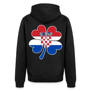 Kroatien Flagge Vierblättriges Kleeblatt - Unisex Premium Bio Zip Hoodie - Schwarz - Hinten - Nico (187cm)
