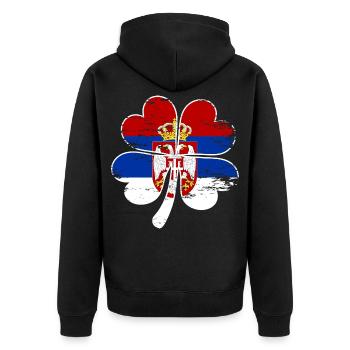 Serbien Flagge Vierblättriges Kleeblatt - Unisex Premium Bio Zip Hoodie - Schwarz - Hinten - Nico (187cm)