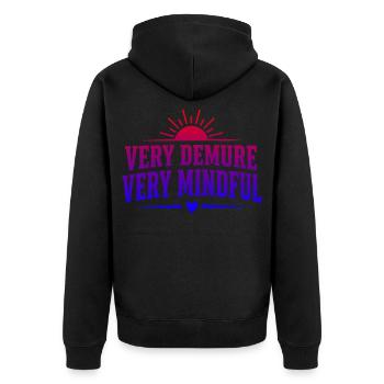 Very Demure Very Mindful Achtsamkeit Spruch - Unisex Premium Bio Zip Hoodie - Schwarz - Hinten - Nico (187cm)