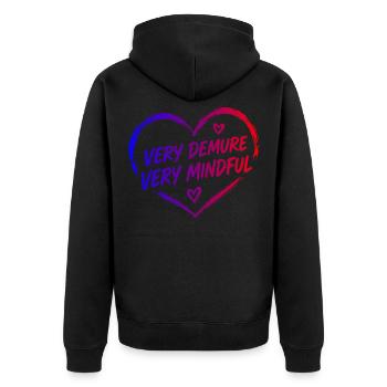 Very Demure Very Mindful Achtsamkeit Spruch - Unisex Premium Bio Zip Hoodie - Schwarz - Hinten - Nico (187cm)