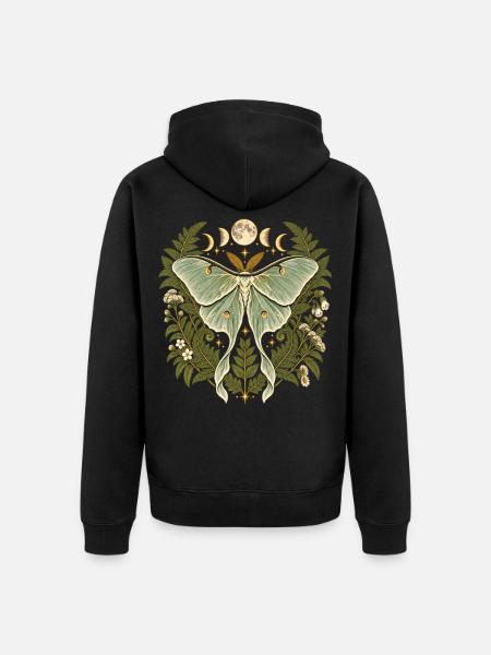 Lunafalter mit Mondphasen - Unisex Premium Bio Zip Hoodie - Schwarz