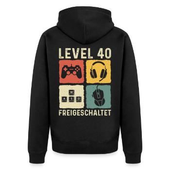 Level 40 freigeschaltet 40. Geburtstag 40 Jahre - Unisex Premium Bio Zip Hoodie - Schwarz - Hinten - Nico (187cm)