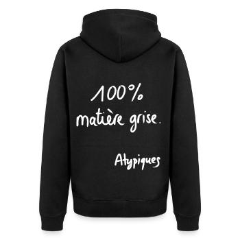 100 % graue Substanz – Atypische Sammlung - Unisex Premium Bio Zip Hoodie - Schwarz - Hinten - Nico (187cm)