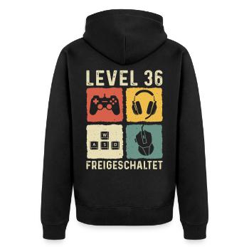 Level 36 freigeschaltet 36. Geburtstag 36 Jahre - Unisex Premium Bio Zip Hoodie - Schwarz - Hinten - Nico (187cm)