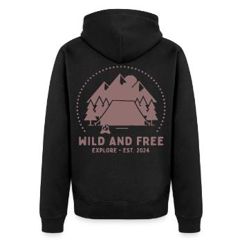 Wild und Frei Bergcamping - Unisex Premium Bio Zip Hoodie - Schwarz - Hinten - Nico (187cm)