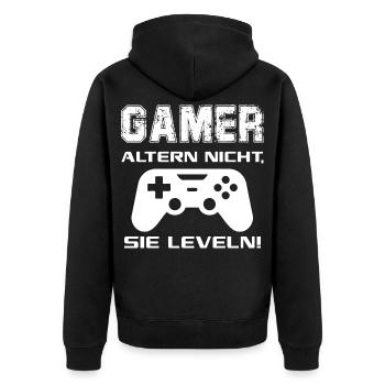 Gamer altern nicht Sie leveln Zocken Joypad Spiel - Unisex Premium Bio Zip Hoodie - Schwarz - Hinten - Nico (187cm)