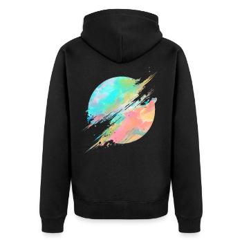 Pastel Rainbow Abstract Splash - Unisex Premium Bio Zip Hoodie - Schwarz - Hinten - Nico (187cm)
