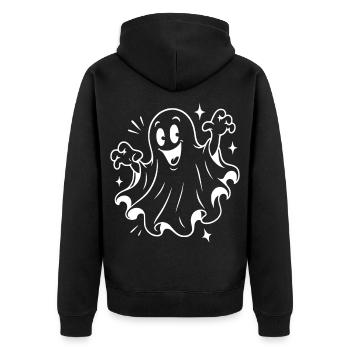 Halloween Geist - Unisex Premium Bio Zip Hoodie - Schwarz - Hinten - Nico (187cm)