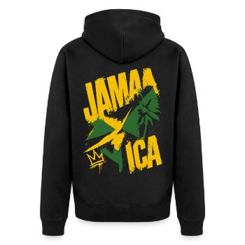 Jamaika - Unisex Premium Bio Zip Hoodie - Schwarz - Hinten - Nico (187cm)