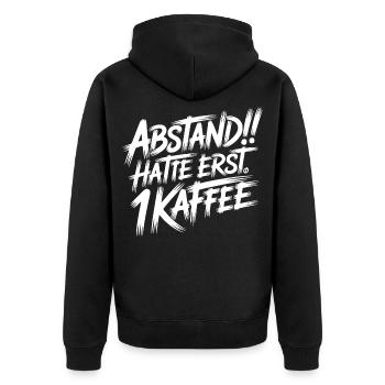 Morgenmuffel Kaffee - Unisex Premium Bio Zip Hoodie - Schwarz - Hinten - Nico (187cm)
