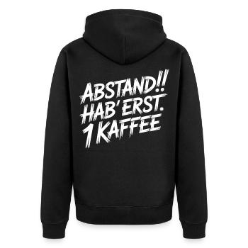 Morgenmuffel Kaffee - Unisex Premium Bio Zip Hoodie - Schwarz - Hinten - Nico (187cm)