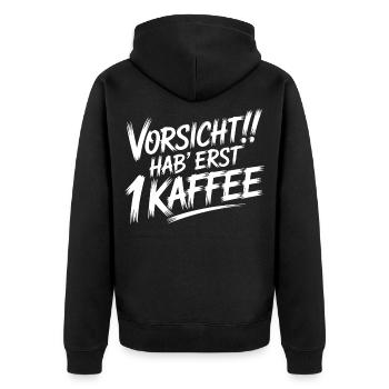 Morgenmuffel Kaffee - Unisex Premium Bio Zip Hoodie - Schwarz - Hinten - Nico (187cm)
