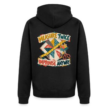 Quilten – zweimal messen, trotzdem improvisieren - Unisex Premium Bio Zip Hoodie - Schwarz - Hinten - Nico (187cm)