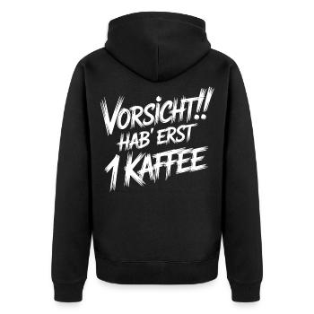 Erst ein Kaffee - Unisex Premium Bio Zip Hoodie - Schwarz - Hinten - Nico (187cm)