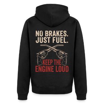 No Brakes Just Fuel Vintage Garage Zapfpistole - Unisex Premium Bio Zip Hoodie - Schwarz - Hinten - Nico (187cm)