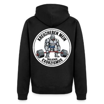 Exorzismus Kreuzheben Powerlifter Workout - Unisex Premium Bio Zip Hoodie - Schwarz - Hinten - Nico (187cm)