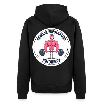 Beintag erfolgreich ignoriert Lustiges Pumper - Unisex Premium Bio Zip Hoodie - Schwarz - Hinten - Nico (187cm)