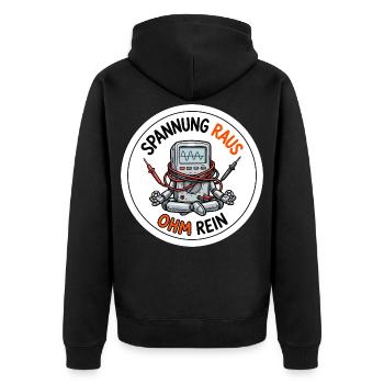 Spannung raus Ohm rein Elektriker Meditation - Unisex Premium Bio Zip Hoodie - Schwarz - Hinten - Nico (187cm)