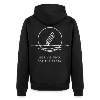 Pasta Lover Geschenk – Nur zu Besuch, wegen der Pasta - Unisex Premium Bio Zip Hoodie - Schwarz - Hinten - Nico (187cm)