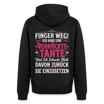 Finger Weg! Ich Habe Eine Verrückte Tante ich eine - Unisex Premium Bio Zip Hoodie - Schwarz - Hinten - Nico (187cm)